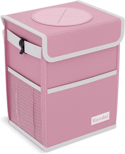 K KNODEL Basurero impermeable para automóvil con tapa, bolsa de basura a prueba de fugas, contenedor colgante para mujeres (rosa, mediano)