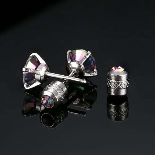 Miniatura 5 de FIBO STEEL 5 pares de aretes de titanio de acero inoxidable quirúrgico para mujeres y hombres, arcoíris 5A, circonita cúbica para dormir