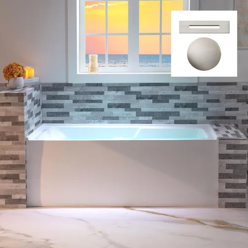 Miniatura 29 de WOODBRIDGE Bañera rectangular de acrílico de 60 pulgadas en blanco con drenaje derecho, desagüe desplegable negro mate incluido BA6030R Mate negro