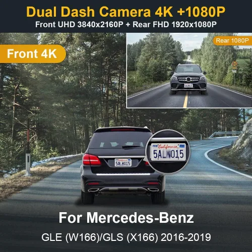 Miniatura 3 de Fitcamx Dual 2160P+1080P Dash Cam se adapta para Mercedes-Benz GLE GLS 2016-2019 (Modelo A) W166 X166, aspecto de fábrica OEM, video HD de 2 vías