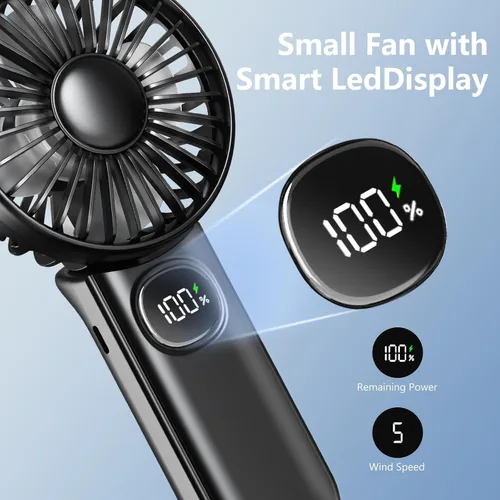 Miniatura 4 de Ventilador portátil, paquete de 2 ventiladores de mano, ventilador de mano plegable de 180° con cordón, ventilador personal pequeño de 5 velocidades