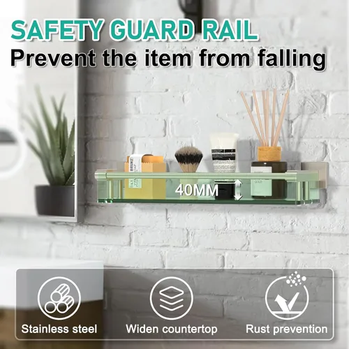Miniatura 3 de Estantes de vidrio para baño, estantes de baño de níquel cepillado de 16 pulgadas para pared, rectangulares de acero inoxidable, vidrio templado