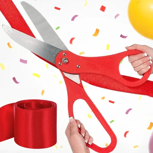 Kit de ceremonia de corte de cinta roja, tijeras gigantes de 20 pulgadas y gigantes de cinta, tijeras de gran apertura, tijeras grandes para