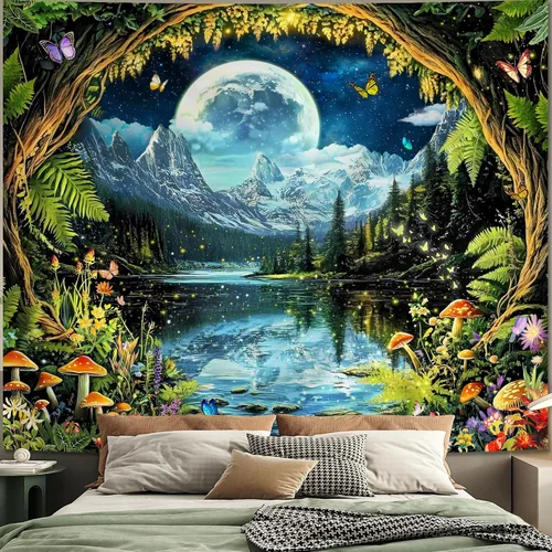 Miniatura 14 de Apdidl Tapiz Verde del Árbol de la Vida para Dormitorio, Colgante de Pared de Árbol Natural Estético, Tapices Bohemios Hippie Arte de Pared, Manta