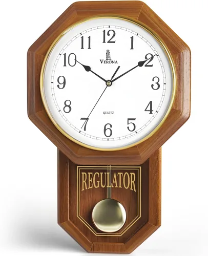 Miniatura 12 de Reloj de Pared con Péndulo - Reloj Regulador de Madera Real - Diseño de Escuela - Silencioso, Sin Campanadas, de Madera y Operado