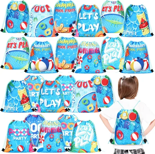Marsui 24 piezas Bolsas de regalo con cordón para fiesta en la piscina, bolsas de golosinas para regalos de fiesta, bolsas de dulces para regalos de