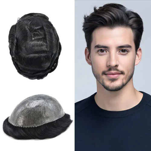 Miniatura 59 de Toupee - Cabello humano para hombre, 64 colores, transparente, piezas de pelo de piel de polietileno para hombres, sistema de reemplazo de cabello