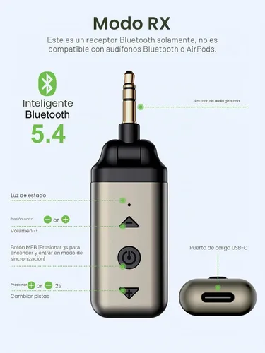 Miniatura 6 de HVMLAK Air88 Bluetooth 5.4 Adaptador Aux, conector de 3.5mm giratorio 180°, para estéreo de coche y hogar, llamadas manos libres, batería de 12
