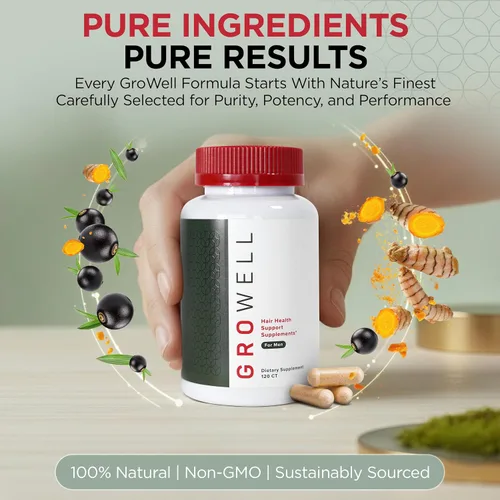 Miniatura 7 de GroWell Suplementos para el crecimiento del cabello para hombres – Clínicamente probados para una cobertura visiblemente más gruesa del cabello