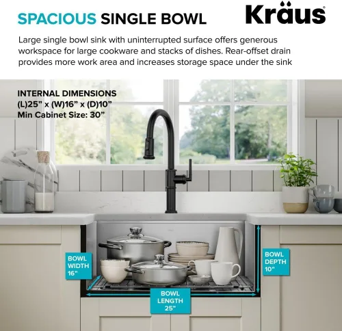 Miniatura 4 de KRAUS Kore KWF210-27 - Fregadero de cocina de acero inoxidable de calibre 16 con estación de trabajo de granja de 27 pulgadas con accesorios