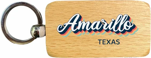 Amarillo Texas - Llavero de madera de recuerdo de 2.5 x 1 pulgada, diseño retro 3D