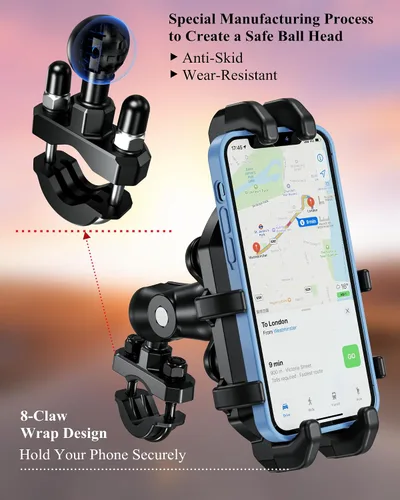 Miniatura 8 de BRCOVAN Soporte para teléfono de motocicleta con amortiguador de vibraciones, soporte anti-sismos para manillar de bicicleta, soporte para teléfono