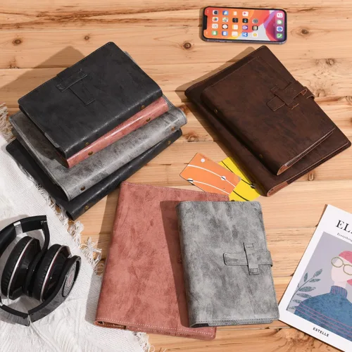 Miniatura 5 de Agenda de cuero Wonderpool A5, carpeta de cuaderno de escritura con papel punteado y cubierta con múltiples bolsillos para la escuela de negocios