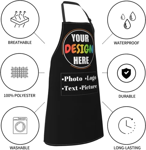Miniatura 4 de Delantales de cocina personalizados para hombres y mujeres con bolsillos, personalizable, foto, logotipo, imagen, nombre, chef cocinero, delantal