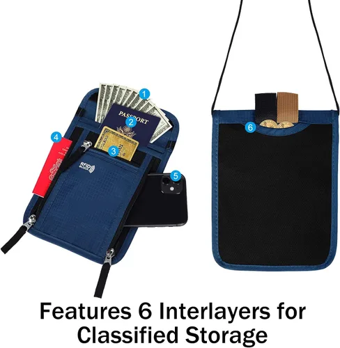 Miniatura 3 de Bolsa de viaje para el cuello, cartera para pasaporte familiar, funda organizadora con bloqueo RFID RFID Blocking