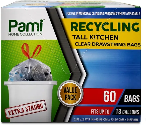 PAMI Bolsas de basura altas con cordón de reciclaje para cocina, bolsas de basura de plástico extra fuertes, forros gruesos para cubos de basura de