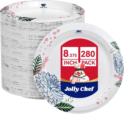 Miniatura 8 de JOLLY CHEF Platos de papel desechables resistentes con estampado de flores, a prueba de remojo, cortes, resistentes para uso diario
