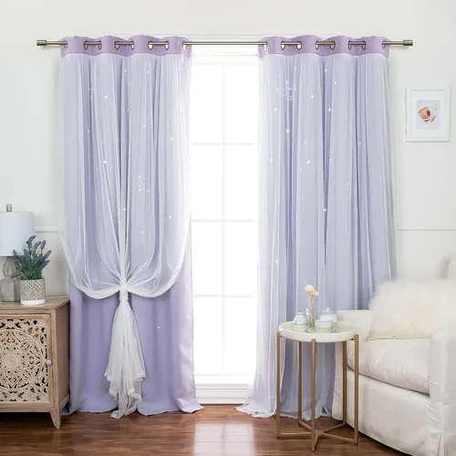 Miniatura 20 de Best Home Fashion Par de cortinas opacas con revestimiento de tul y corte láser, paneles de ventana con ojales plateados para dormitorio, habitación