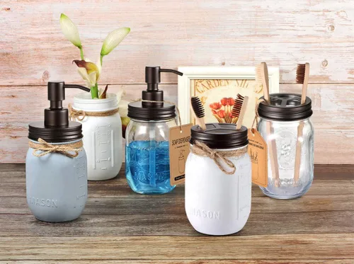 Miniatura 5 de Mason Jar - Soporte para cepillos de dientes – Bronce – con vidrio genuino de 16 onzas Mason Jar para tarro Mason de boca regular, acero inoxidable