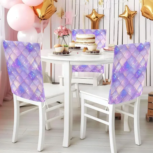 Miniatura 5 de Juego de 6 fundas decorativas para sillas de comedor con diseño de escamas de dragón morado, para reuniones familiares, fundas de asiento extraíbles