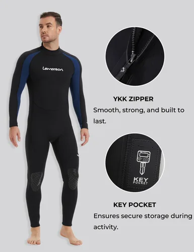 Miniatura 3 de Trajes de neopreno Lemorecn para hombre de 3/2 mm, traje de buceo de cuerpo entero Hombres 0.118 in Negro+Azul