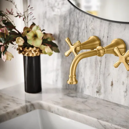 Miniatura 2 de Moen Colinet Oro Cepillado - Llave de baño tradicional de arco alto, de dos mandos, con mangos cruzados, requiere válvula, TS44103BG