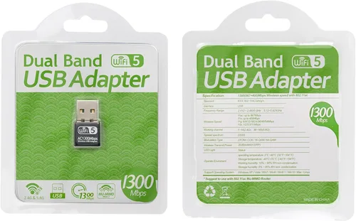 Miniatura 5 de Adaptador WiFi USB para PC, AC1300M USB WiFi Dongle 802.11ac Adaptador de red inalámbrica con doble banda 2.4GHz/5Ghz para computadora portátil