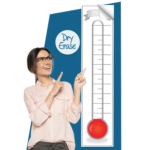 Miniatura 8 de Termómetro de objetivos de recaudación de fondos, 11 x 48 pulgadas, reutilizable, rastreador de objetivos de borrado en seco, ideal para escuelas
