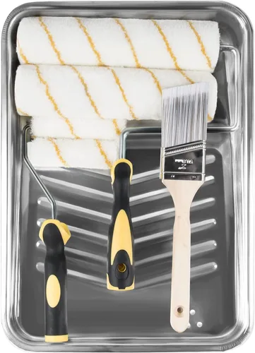ETERNA Kit de rodillos de pintura, 9 piezas de suministros de pintura para pintura de casa, con bandeja de pintura de metal y rodillos de pintura de