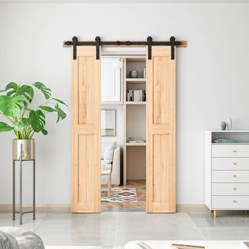 Miniatura 6 de SMARTSTANDARD Kit de herrajes para puerta corrediza de granero de doble puerta resistente de 5 pies, suave y silencioso, fácil de instalar, incluye