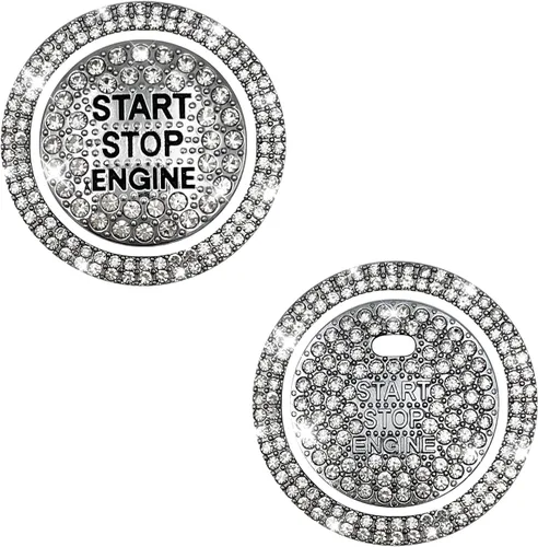 2 calcomanías brillantes para botón de arranque de automóvil, diamantes de imitación brillantes que protegen completamente el botón, cubierta