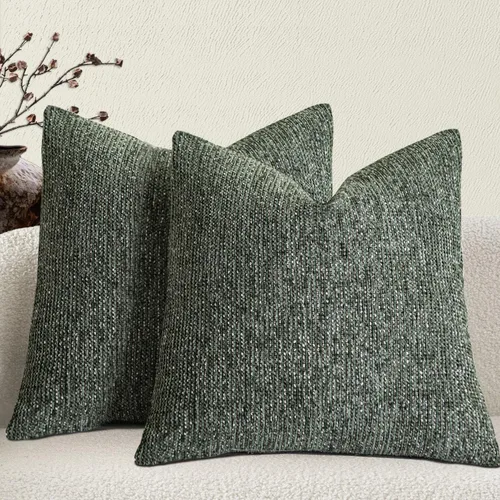 Miniatura 13 de Juego de 2 fundas de almohada decorativas de tela de felpilla con textura para sofá, estilo rústico retro de mediados de siglo, 18 x 18 pulgadas