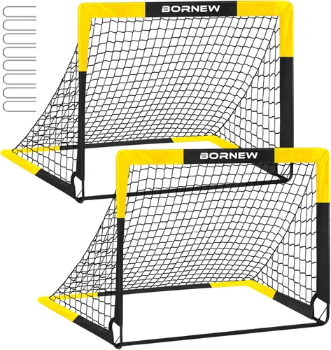 Miniatura 12 de BORNEW Paquete de 2 porterías de fútbol – Porterías de fútbol para patio trasero e interior para niños, 6 x 4 / 4 x 3 pies, juego de redes de fútbol