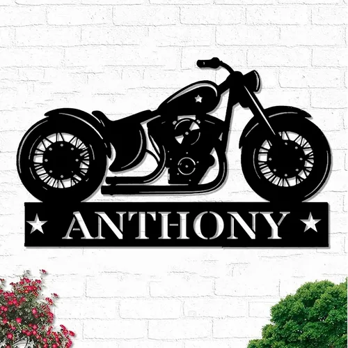 Miniatura 20 de Letrero de metal personalizado para motocicleta, arte de pared de metal con bandera de EE. UU., arte de pared de metal para motocicleta, letrero