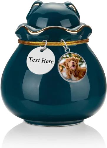Miniatura 14 de SOITIS Urna conmemorativa para mascotas para cenizas de gato o perro, 3.54 x 3.15 pulgadas, elegante recuerdo de cerámica con tapa en forma de gato