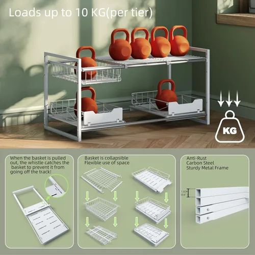 Miniatura 7 de NETEL Organizadores y almacenamiento para debajo del fregadero, organizador de armario de cocina, 2 niveles para debajo del fregadero estantes