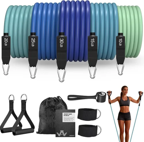 Miniatura 7 de WHATAFIT Juego de bandas de resistencia con asas, bandas de ejercicio para gimnasio en casa, equipo de entrenamiento de fuerza, incluye anclaje