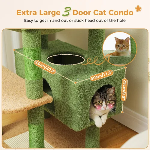 Miniatura 5 de PAWZ Road Árbol grande para gatos de 72 pulgadas y torre para gatos de interior, con postes rascadores cubiertos de sisal, perchas acolchadas, Verde