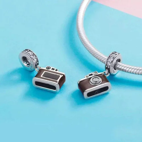Miniatura 2 de Abalorio de viaje de plata de ley 925 con diseño de cámara para pulsera y collar.