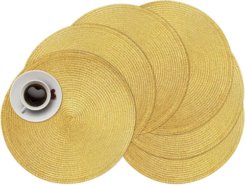 Miniatura 10 de Zupro Juego de 6 manteles individuales redondos trenzados de 15 pulgadas, resistentes al calor, antideslizantes, lavables, para cocina, mesas