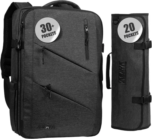 Asaya - Mochila para cuchillos de chef con bolsa enrollable para 20 cuchillos de bolsillo - Más de 30 bolsillos para cuchillos - Los cuchillos no