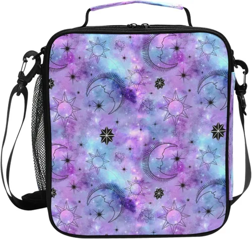 MNSRUU Lunch Bags for Boys Girls Kids, Stars and Moon Galaxy Insulated Lunch Box Thermal Meal Tote Kit with Adjustable Shoulder Strap