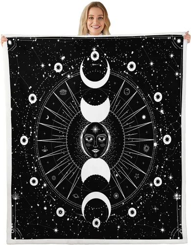 Miniatura 8 de Erosebridal Manta de árbol de la vida, sol y luna para sofá cama, manta de forro polar gótico de polilla trippy, manta de sherpa cósmica