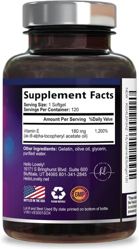 Miniatura 9 de Vitamina E - 180 mg por porción - Potente suplemento de apoyo para el cabello y la piel - Dl-Alpha VitaminE Apoyo a la salud inmune