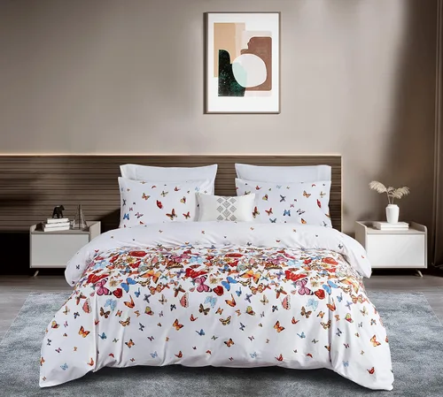 Miniatura 9 de Juego de funda de edredón de 3 piezas con estampado de mariposas, fondo blanco (mariposa, Queen)