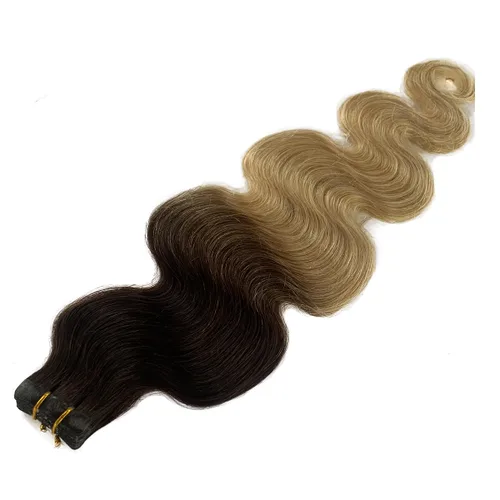 Miniatura 21 de Extensiones de cabello cosidas de cabello humano real, balayage de negro brillante a rubio dorado, paquete de extensiones de cabello humano