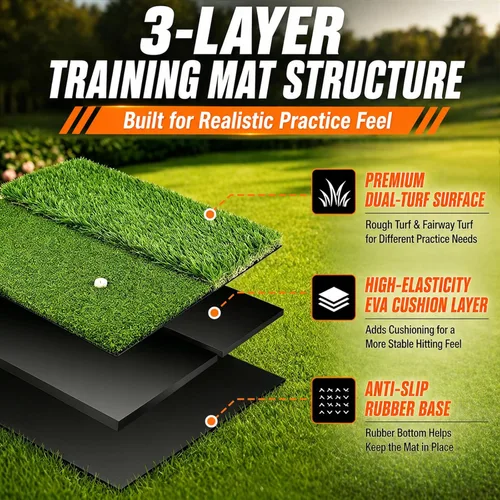 Miniatura 7 de Premium Golf Hitting Mat, 10mm Foam Padding with Rubber Backing Golf Mat, Golf Practice Mat for Indoor and Outdoor Training