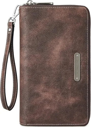 BOSTANTEN - Carteras de cuero para mujer, bloqueo de identificación por radio frecuencia (RFID), cierre de cremallera alrededor, tarjetero, cartera