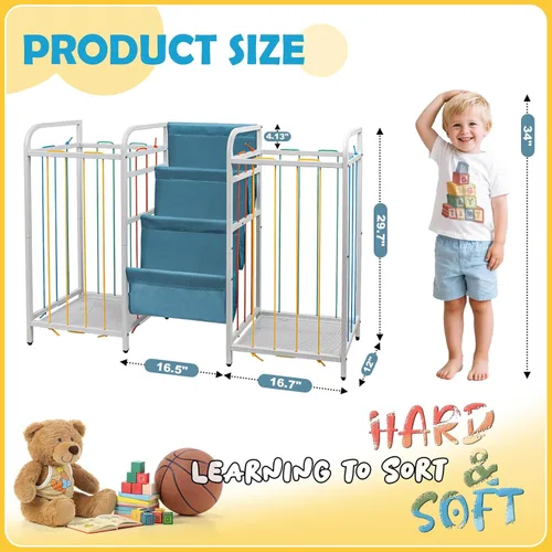 Miniatura 2 de Almacenamiento de juguetes de doble cara para niños y estantería de 3 niveles - Organizador Montessori para niños pequeños con cubos de juguetes