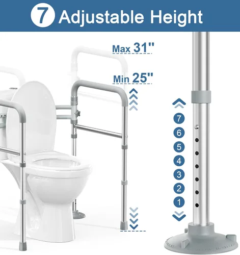 Miniatura 3 de HOMLAND Rieles de seguridad para inodoro para personas mayores, altura y ancho ajustables, asas de inodoro de 350 libras para ancianos